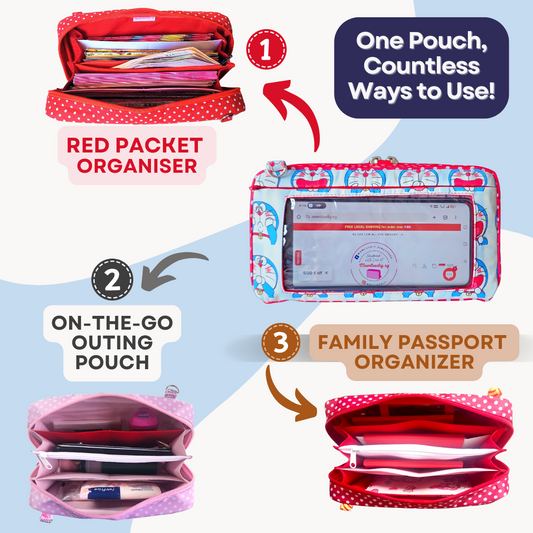 Smartphone Family Travel Pouch | Family Passport Organiser | Smartphone Organiser 3B16 (Doremon)
