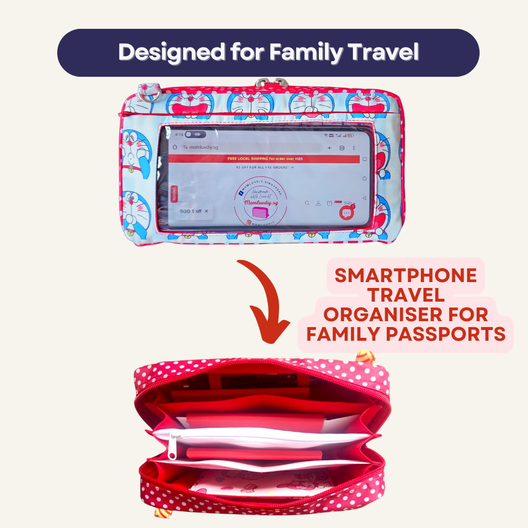 Smartphone Family Travel Pouch | Family Passport Organiser | Smartphone Organiser 3B16 (Doremon)