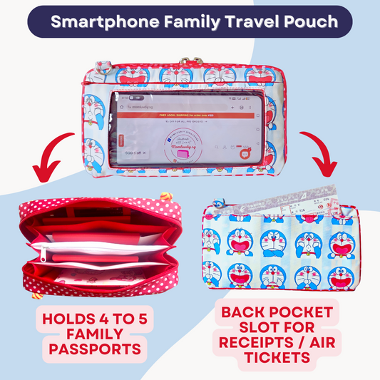 Smartphone Family Travel Pouch | Family Passport Organiser | Smartphone Organiser 3B16 (Doremon)