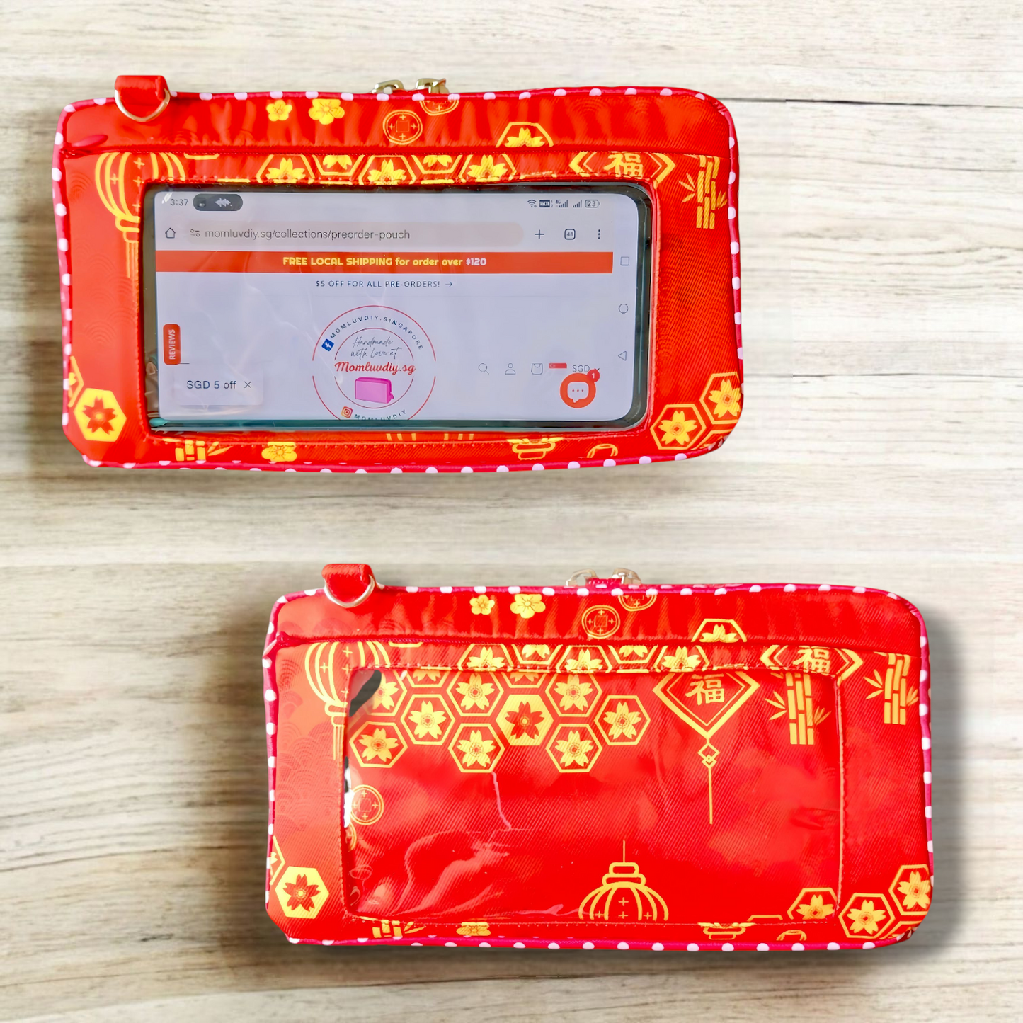 Smartphone Family Travel Pouch | Family Passport Organiser | Smartphone Organiser 3B18 (Red CNY Lantern)