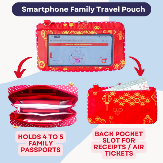 Smartphone Family Travel Pouch | Family Passport Organiser | Smartphone Organiser 3B18 (Red CNY Lantern)