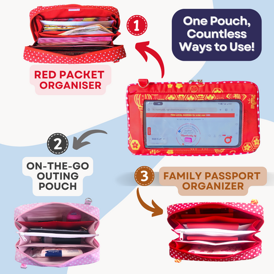 Smartphone Family Travel Pouch | Family Passport Organiser | Smartphone Organiser 3B18 (Red CNY Lantern)