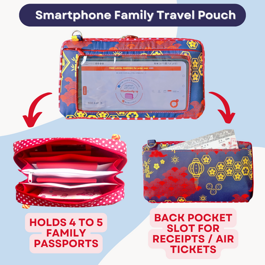Smartphone Family Travel Pouch | Family Passport Organiser | Smartphone Organiser 3B19 (Black CNY Lantern)