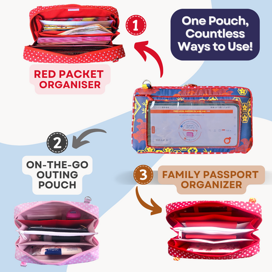 Smartphone Family Travel Pouch | Family Passport Organiser | Smartphone Organiser 3B19 (Black CNY Lantern)