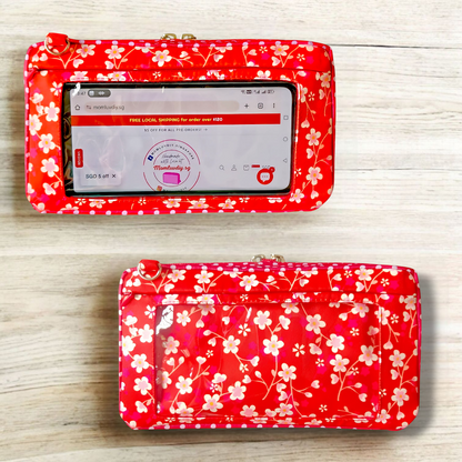 Smartphone Family Travel Pouch | Family Passport Organiser | Smartphone Organiser 3B20 (Small Red Flowers)