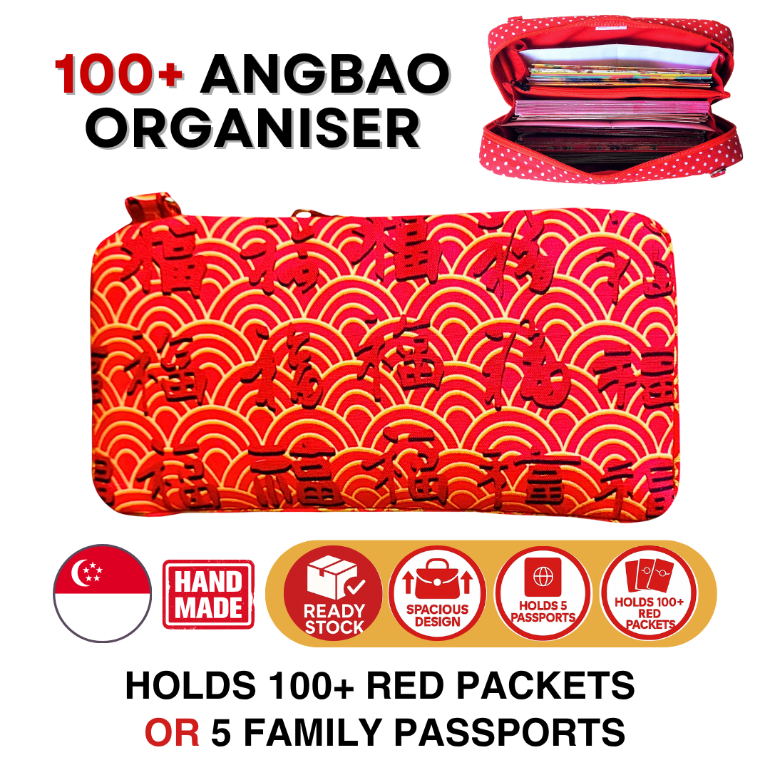 Spacious Red Packet Organizer Holds 100 Angbao & Family Passport Travel Pouch | Handmade CNY Pouch