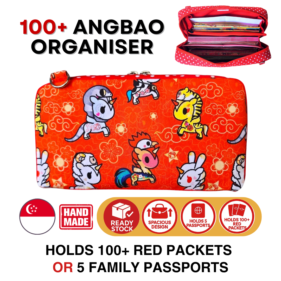 Spacious Red Packet Organizer Holds 100 Angbao & Family Passport Travel Pouch | Handmade CNY Pouch