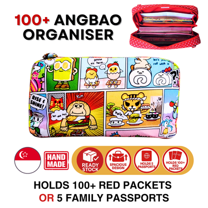 Spacious Red Packet Organizer Holds 100 Angbao & Family Passport Travel Pouch | Handmade CNY Pouch