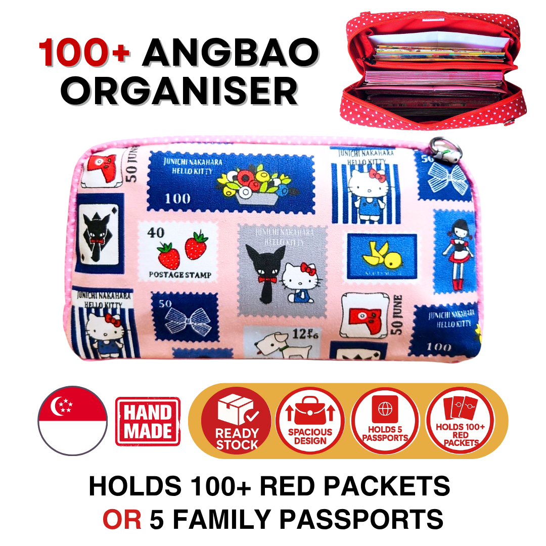 Spacious Red Packet Organizer Holds 100 Angbao & Family Passport Travel Pouch | Handmade CNY Pouch