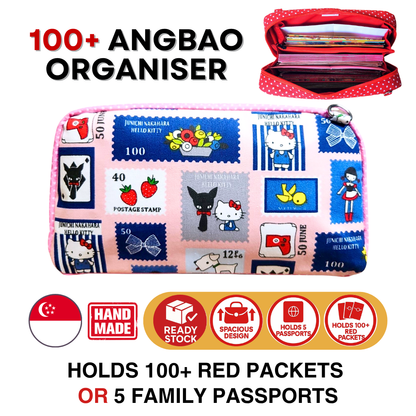 Spacious Red Packet Organizer Holds 100 Angbao & Family Passport Travel Pouch | Handmade CNY Pouch