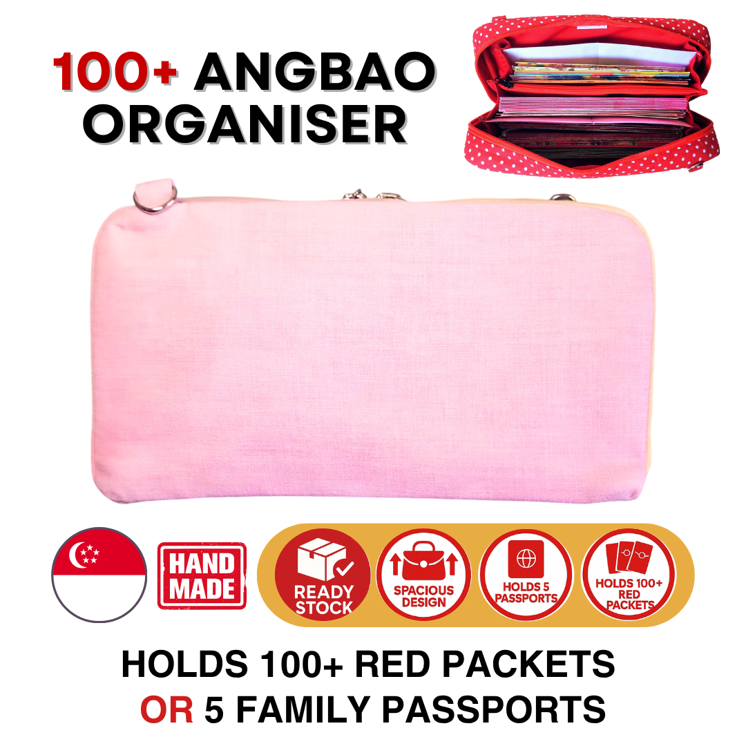Spacious Red Packet Organizer Holds 100 Angbao & Family Passport Travel Pouch | Handmade CNY Pouch