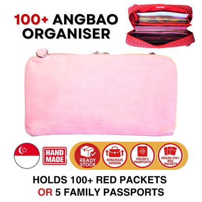 Spacious Red Packet Organizer Holds 100 Angbao & Family Passport Travel Pouch | Handmade CNY Pouch