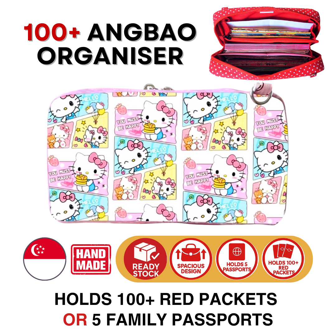 Spacious Red Packet Organizer Holds 100 Angbao & Family Passport Travel Pouch | Handmade CNY Pouch