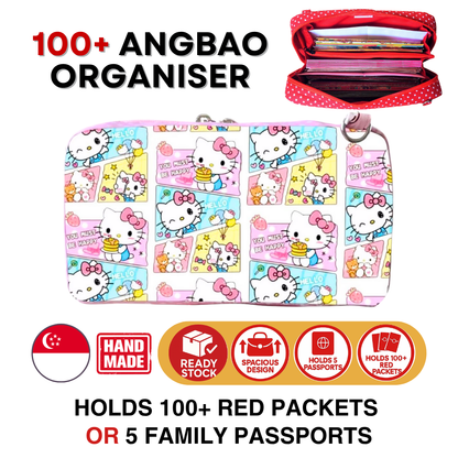 Spacious Red Packet Organizer Holds 100 Angbao & Family Passport Travel Pouch | Handmade CNY Pouch