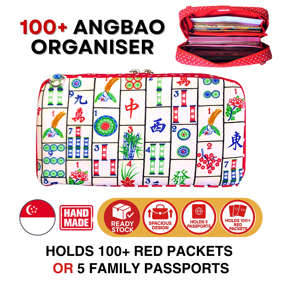 Spacious Red Packet Organizer Holds 100 Angbao & Family Passport Travel Pouch | Handmade CNY Pouch