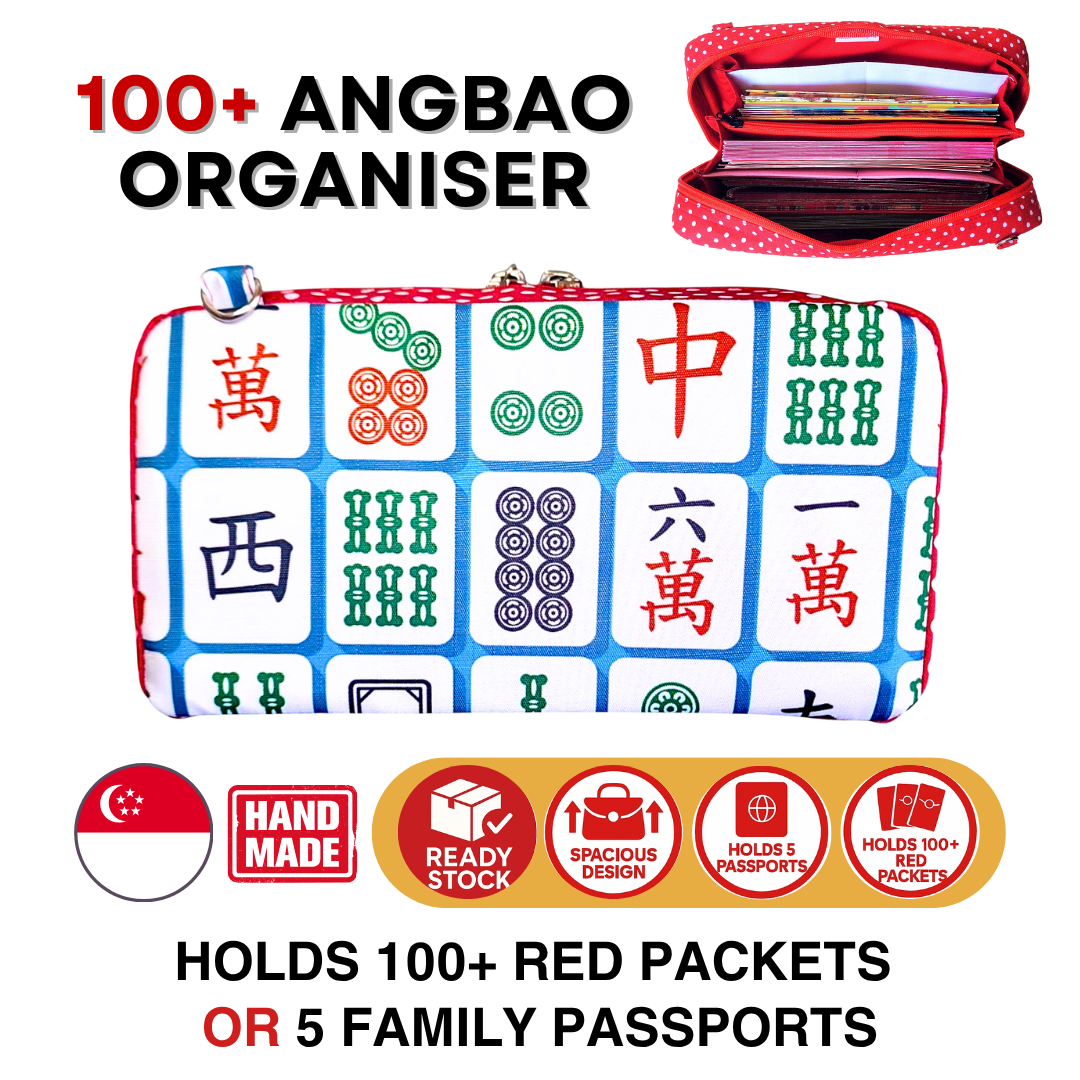 Spacious Red Packet Organizer Holds 100 Angbao & Family Passport Travel Pouch | Handmade CNY Pouch