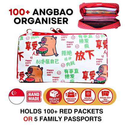 Spacious Red Packet Organizer Holds 100 Angbao & Family Passport Travel Pouch | Handmade CNY Pouch
