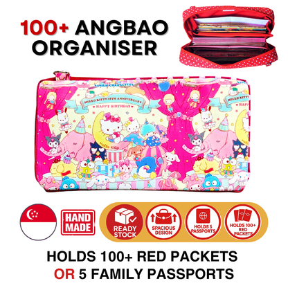 Spacious Red Packet Organizer Holds 100 Angbao & Family Passport Travel Pouch | Handmade CNY Pouch