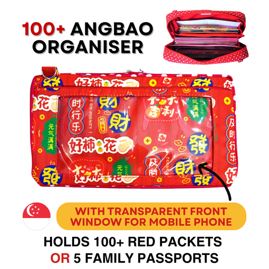 Red Packet Organiser Holds 100 Angbaos with Smartphone Window | CNY 100 Ang Bao Organiser Pouch