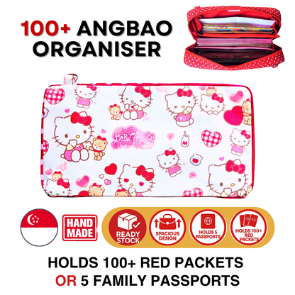 Spacious Red Packet Organizer Holds 100 Angbao & Family Passport Travel Pouch | Handmade CNY Pouch