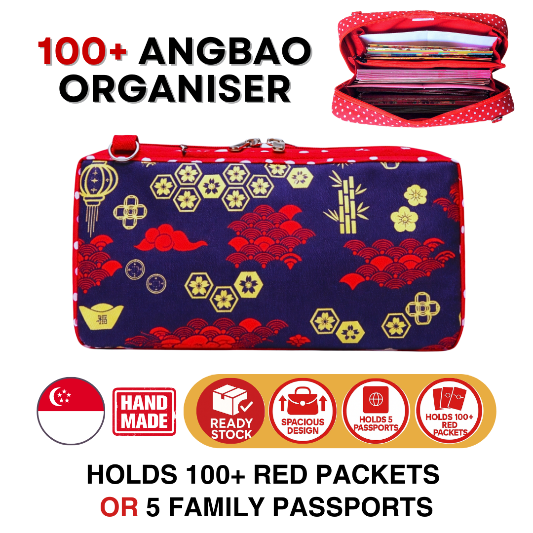 Spacious Red Packet Organizer Holds 100 Angbao & Family Passport Travel Pouch | Handmade CNY Pouch