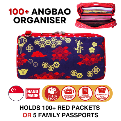 Spacious Red Packet Organizer Holds 100 Angbao & Family Passport Travel Pouch | Handmade CNY Pouch