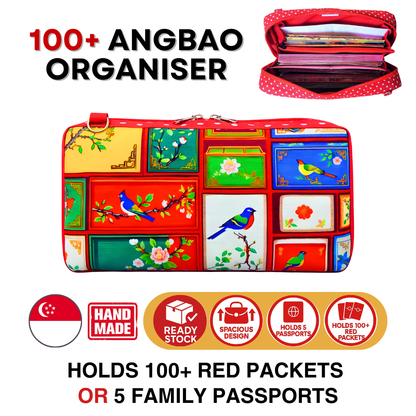 Spacious Red Packet Organizer Holds 100 Angbao & Family Passport Travel Pouch | Handmade CNY Pouch