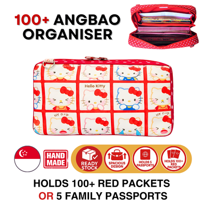 Spacious Red Packet Organizer Holds 100 Angbao & Family Passport Travel Pouch | Handmade CNY Pouch