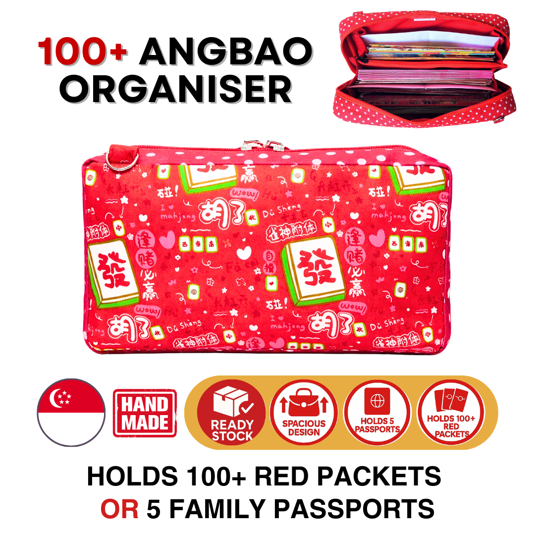 Spacious Red Packet Organizer Holds 100 Angbao & Family Passport Travel Pouch | Handmade CNY Pouch