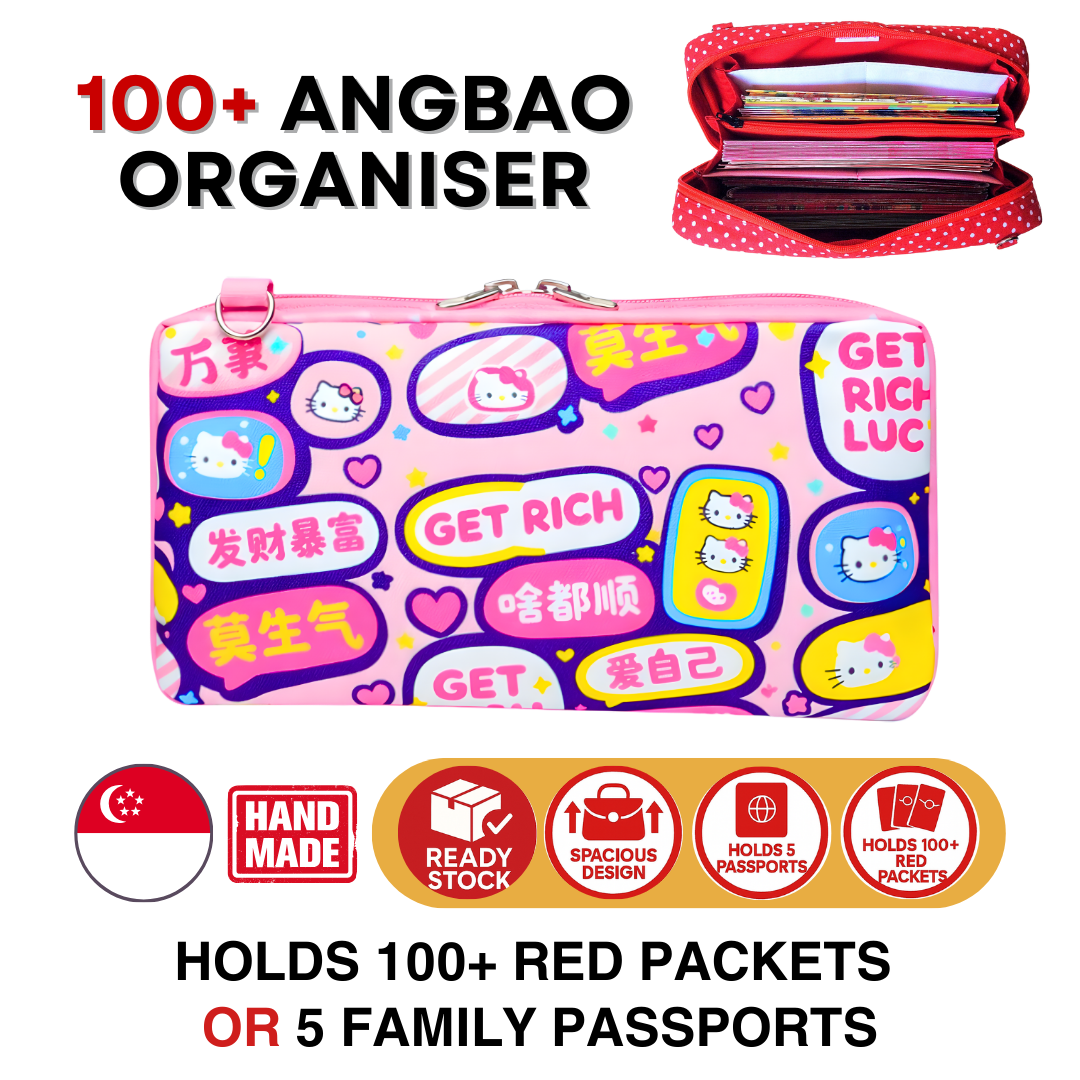 Spacious Red Packet Organizer Holds 100 Angbao & Family Passport Travel Pouch | Handmade CNY Pouch
