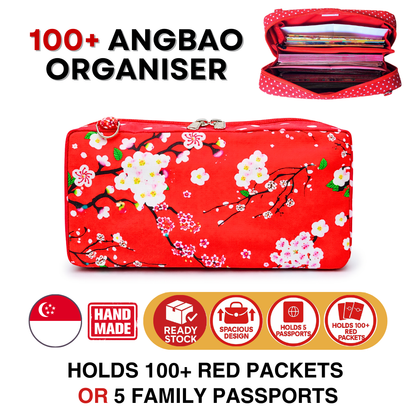 Spacious Red Packet Organizer Holds 100 Angbao & Family Passport Travel Pouch | Handmade CNY Pouch