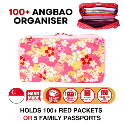 Spacious Red Packet Organizer Holds 100 Angbao & Family Passport Travel Pouch | Handmade CNY Pouch