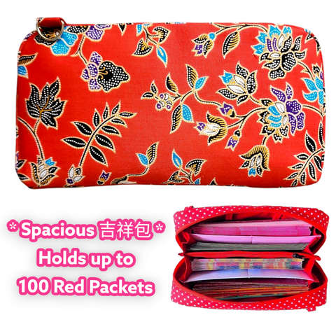 SPACIOUS Hong Bao Organizer | Ang Pao Wallet | Spacious Organizer 100 Red Packets | Spacious Red Batik Design 33B68