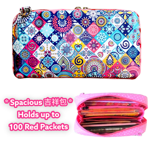 SPACIOUS Hong Bao Organizer | Ang Pao Wallet | Spacious Organizer 100 Red Packets | Spacious Blue Mosiac Design 33B70