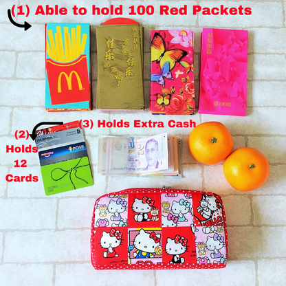 SPACIOUS Hong Bao Organizer | Ang Pao Wallet | Spacious Organizer 100 Red Packets | Spacious Fortune Cat Design 31B01