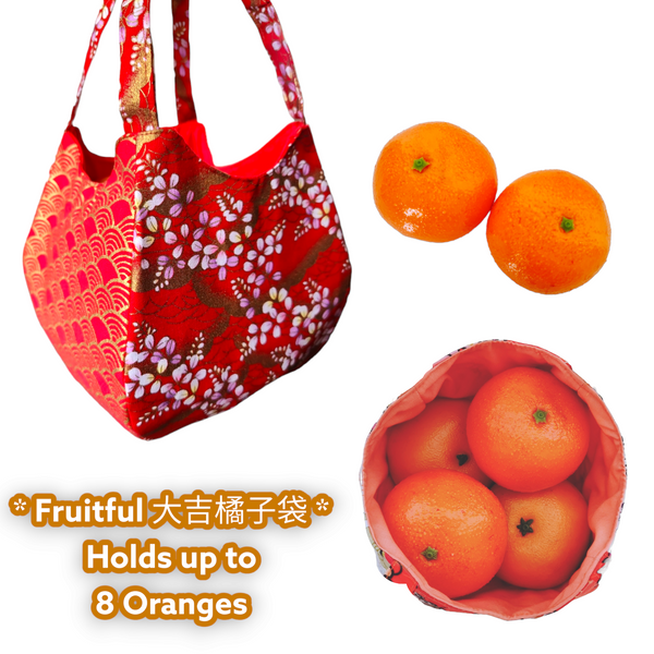 Mandarin Orange Carrier | Orange Bag up to 8 Oranges | Chinese New Year Carrier | Orange Carrier CNY Flower B Design 31B40