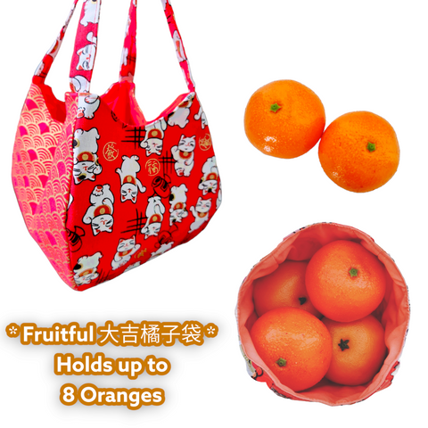 Mandarin Orange Carrier | Orange Bag up to 8 Oranges | Chinese New Year Carrier | Orange Carrier Small Fortune Cat Design 31B45