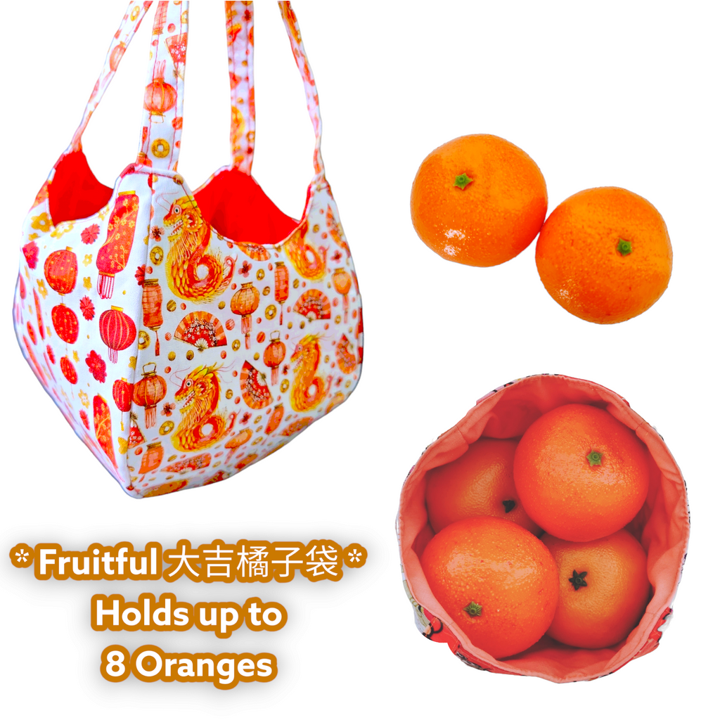 Mandarin Orange Carrier | Orange Bag up to 8 Oranges | Chinese New Year Carrier | Orange Carrier CNY Dragon Design 31B43
