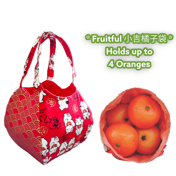 Mandarin Orange Carrier | Orange Bag up to 8 Oranges | Chinese New Year Carrier | Orange Carrier Small Fortune Cat Design 31B45