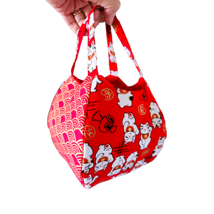 Mandarin Orange Carrier | Orange Bag up to 8 Oranges | Chinese New Year Carrier | Orange Carrier Small Fortune Cat Design 31B45