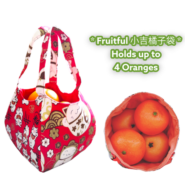 Mandarin Orange Carrier | Orange Bag up to 8 Oranges | Chinese New Year Carrier | Orange Carrier Small Fortune Cat Design 31B46