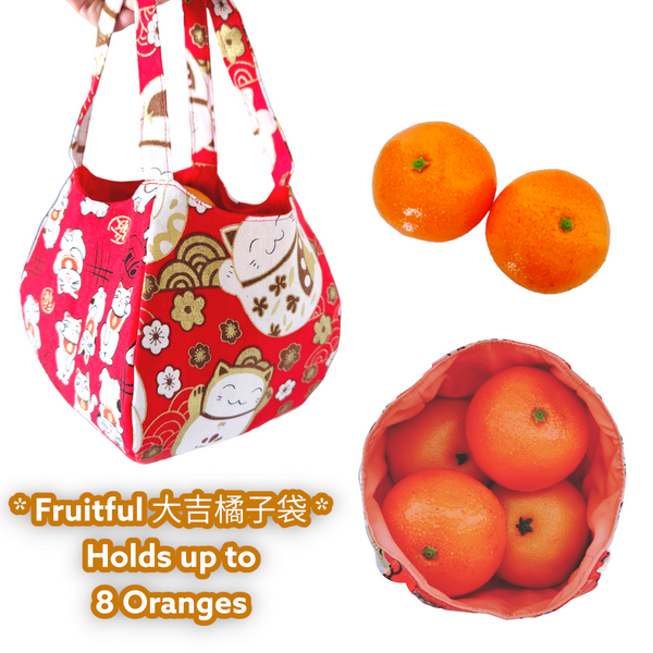 Mandarin Orange Carrier | Orange Bag up to 8 Oranges | Chinese New Year Carrier | Orange Carrier Small Fortune Cat Design 31B46