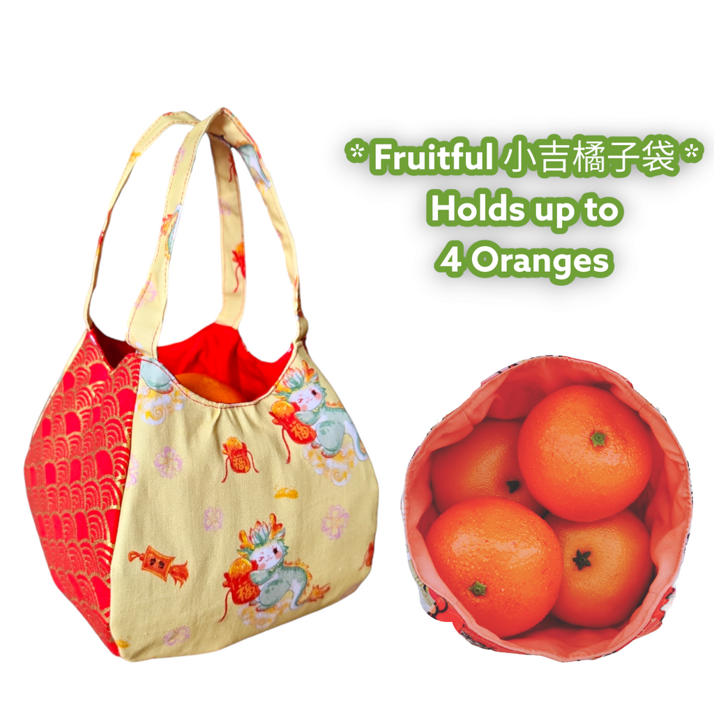 Mandarin Orange Carrier | Orange Bag for 4 to 8 Oranges | Chinese New Year Carrier | Orange Carrier Dragon B Design 31B48