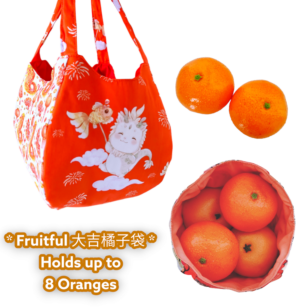 Mandarin Orange Carrier Orange Bag up to 8 Oranges Chinese New Year Carrier Orange Carrier Dragon A1 Design 31B49