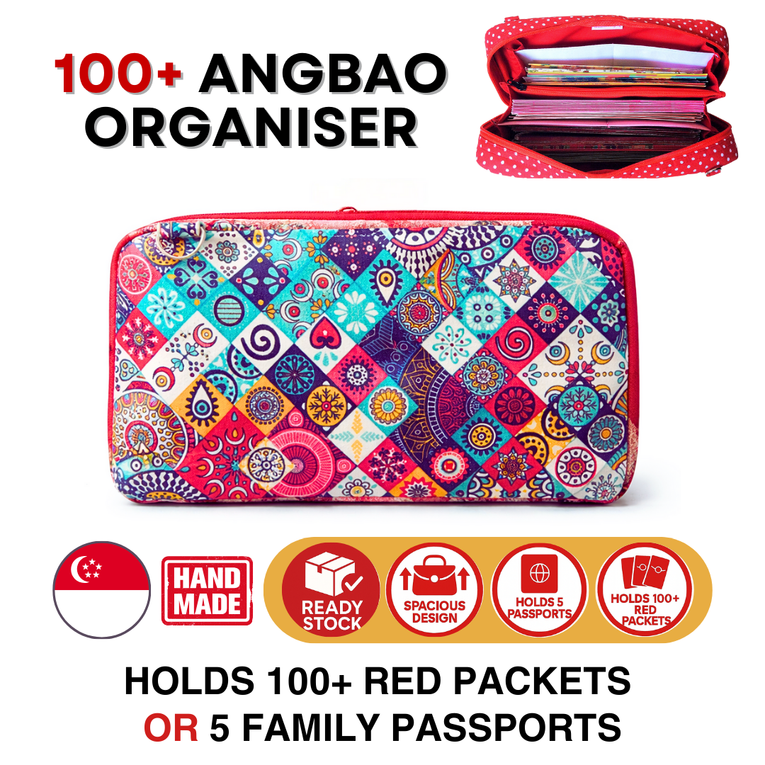 Spacious Red Packet Organizer Holds 100 Angbao & Family Passport Travel Pouch | Handmade CNY Pouch