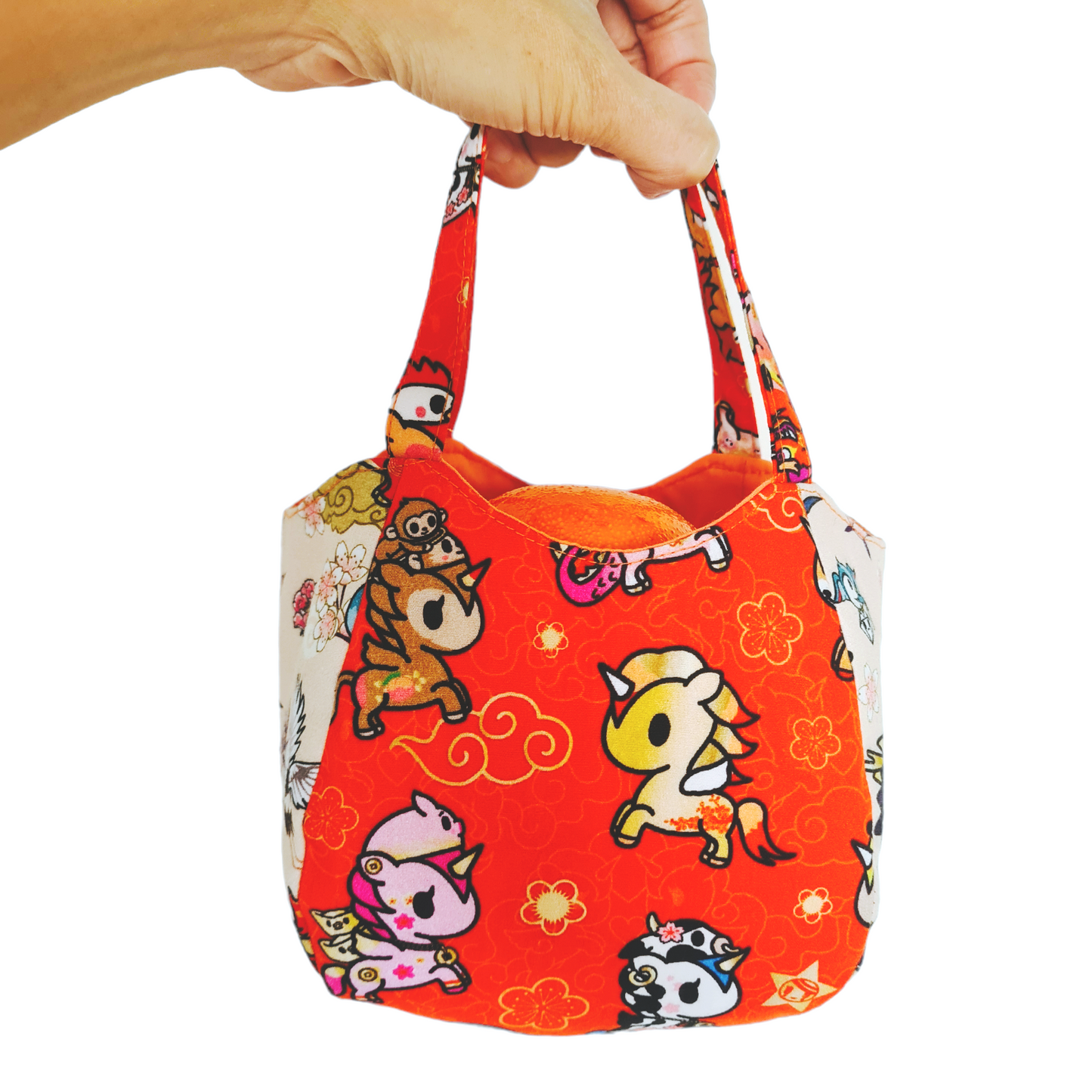 Mandarin Orange Carrier | Orange Bag up to 8 Oranges | Chinese New Year Carrier | Orange Carrier Unicorn Design 24B17