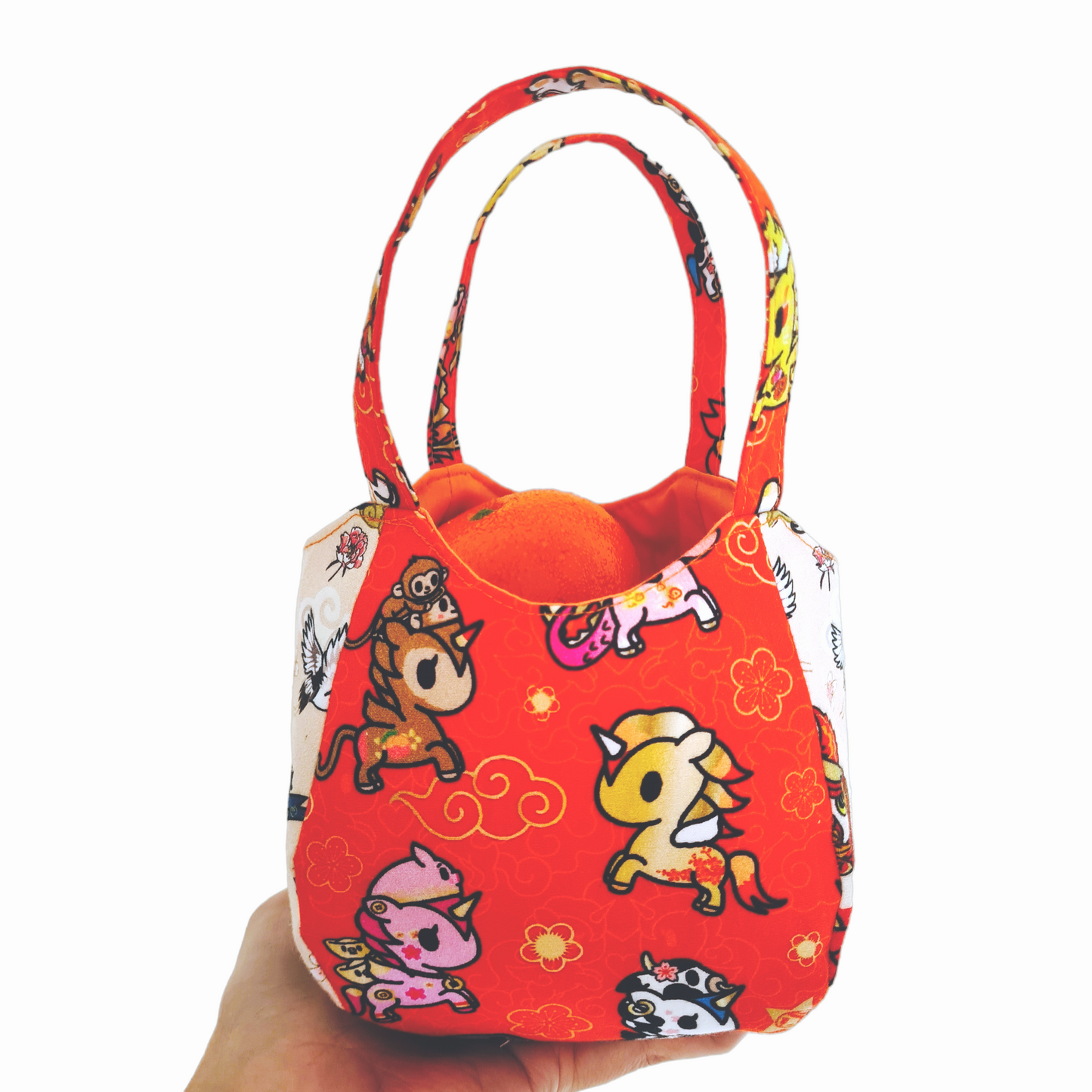 Mandarin Orange Carrier | Orange Bag up to 8 Oranges | Chinese New Year Carrier | Orange Carrier Unicorn Design 24B17