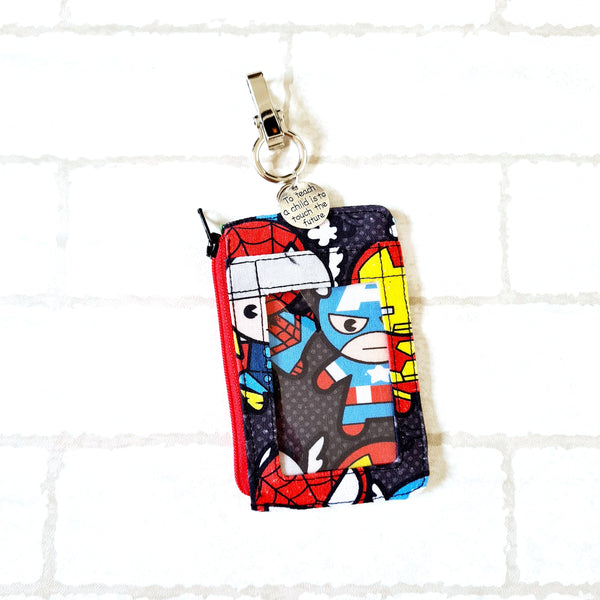 Teacher's Day Gift | Clear Card Holder Pouch with charm | Handy Card Pouch Design 10 Superhero