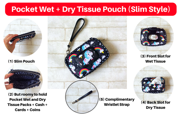 SLIM WET AND DRY Pocket Tissue Wallet Pouch | WET AND DRY Pocket Tissue Pouch | SLIM Pocket Wet and Dry Black Ballerina Design 8B01