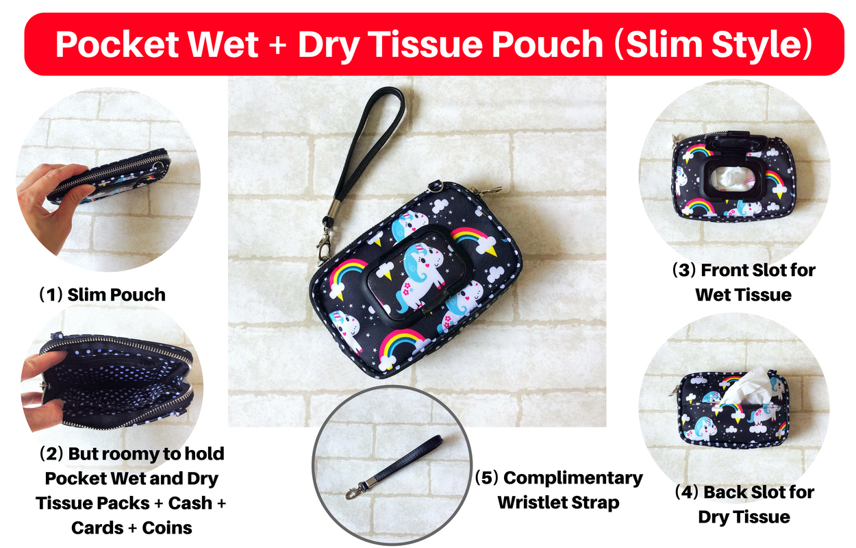 SLIM WET AND DRY Pocket Tissue Wallet Pouch | WET AND DRY Pocket Tissue Pouch | SLIM Pocket Wet and Dry Pink Ballerina Design 8B02